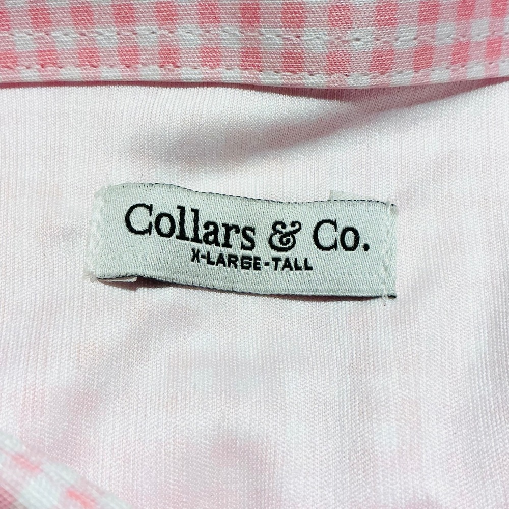 NEW Collars & Co. Men's XLT Pink‎ White Gingham Dress Collar Polo SS Shirt - Picture 4 of 7